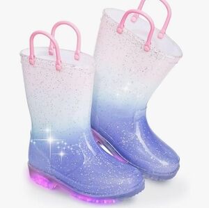 Toddler Light Up Gradient Sparkly Purple/Pastels Kids Snow/Rain Boots,  T 7, NWT